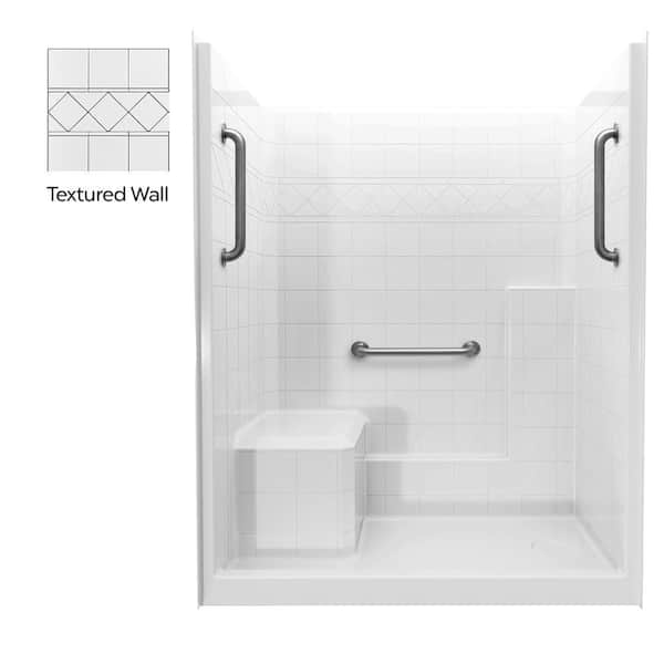 Ella Liberty 60 in. x 33 in. x 77 in. Alcove 1-Piece Shower Wall and Shower Pan in White with 3 Chrome Grab Bars, Left Seat