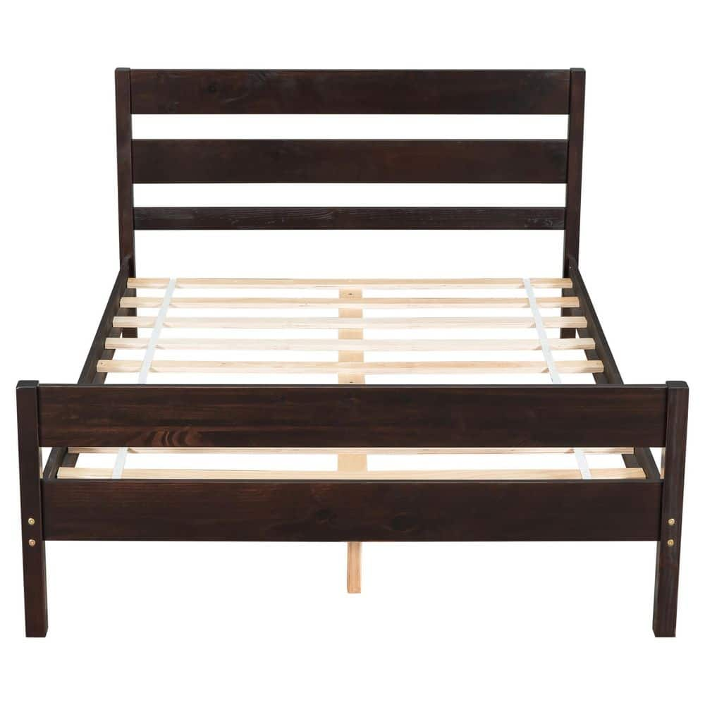 Espresso Brown Wood Frame Full Platform Bed with Headboard and ...