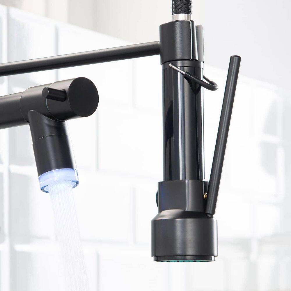 Matte Black Brass Pull Down Kitchen Faucet with LED Light