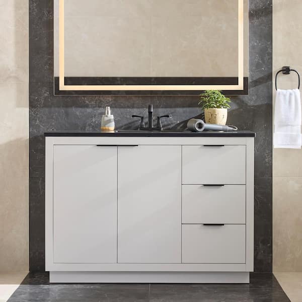 Glacier Bay Harlock 49 in. Single Sink White Bath Vanity with Black Cultured Marble Top (Assembled)