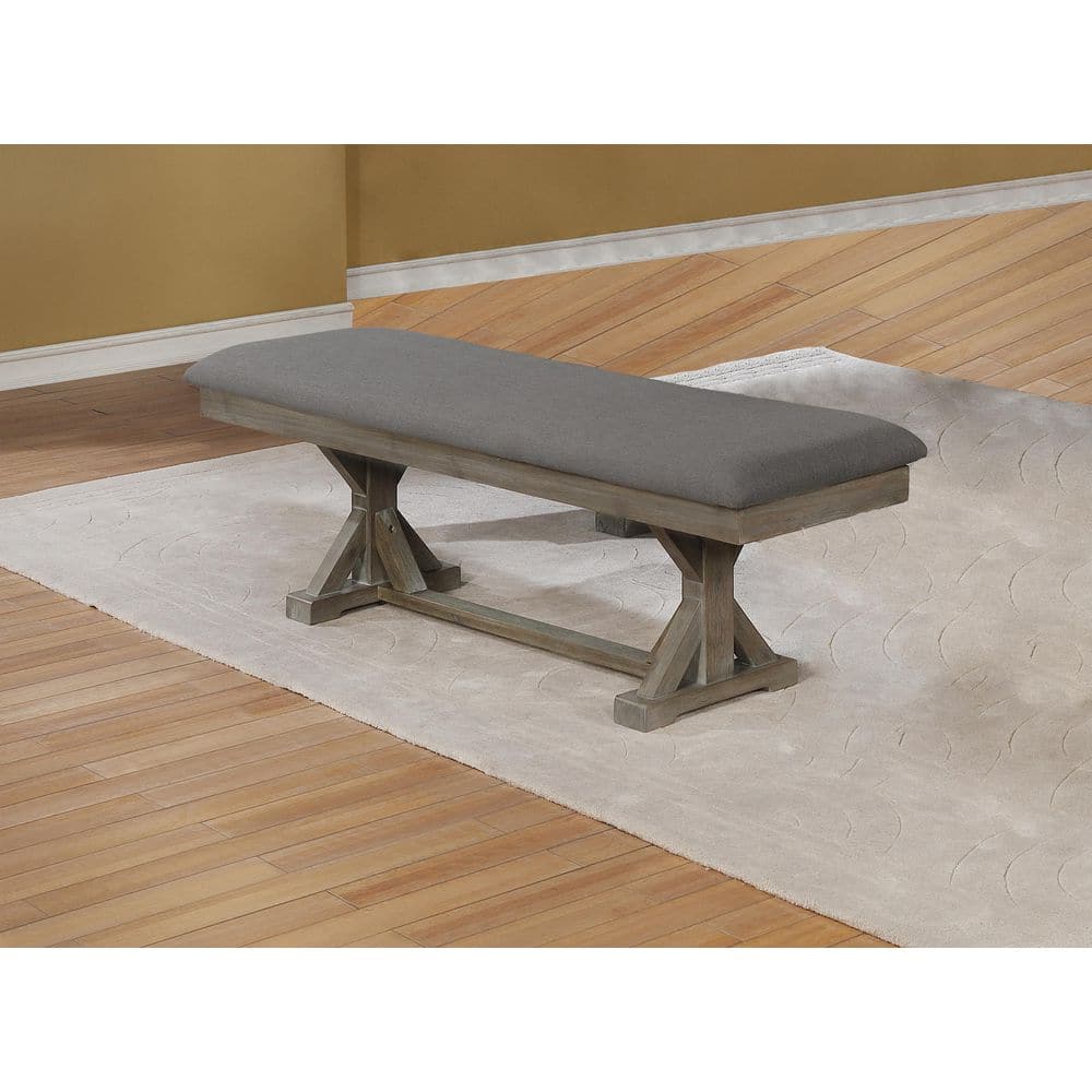 Gray Upholstered Wood Frame Dining Bench, 60"