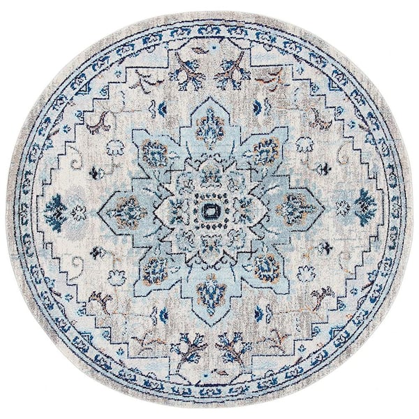 Unbranded Light Blue Polypropylene 5 ft. x 5 ft. Medallion Indoor Round Area Rug