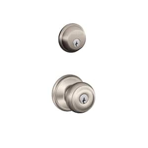 Georgian Satin Nickel Single Cylinder Deadbolt and Keyed Entry Door Knob Combo Pack