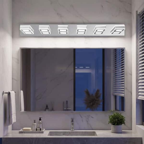40 in. 6-Light Modern Chrome Vanity Light Fixture Bathroom Over Mirror Wall Lights with Iron Plus Acrylic Dimmable