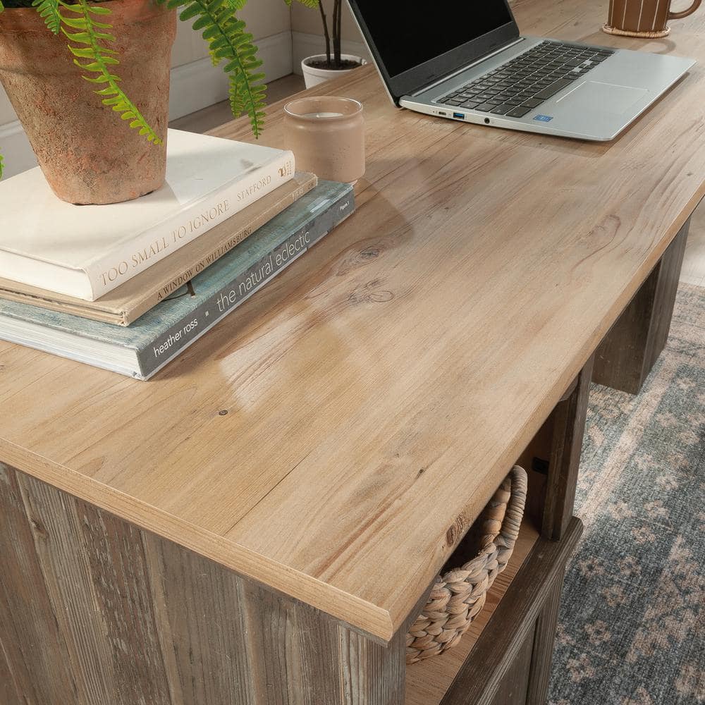 Pebble Pine L-Shaped Computer Desk with Storage and Keyboard Tray