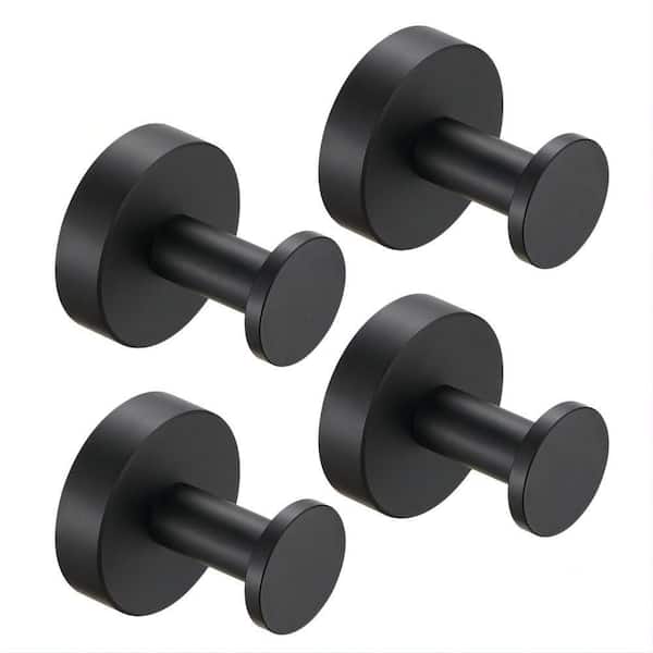 EPOWP 4-Pieces Bath Hardware Set with Round Towel Hook in Matte Black