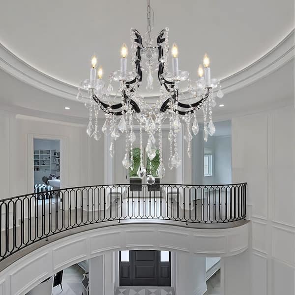 PUYRNF 8-Light 29 in. Crystal Black Chandelier, Large Foyer