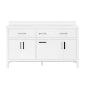 Taylor 60 in. W x 22.1 in. D x 34.5 in. H Double Sink Bath Vanity in Pure White with White Quartz Top