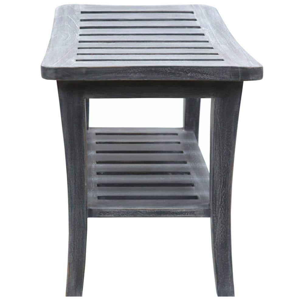 Elegant Weathered Gray Teak Wood Vanity Bench, 20"x13.5"