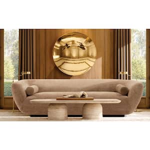 Ulka 96.46 in. Contemporary Round Arm Chenille Upholstered Rectangle Sofa in Light Brown with Pillows