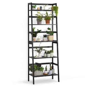 58.8 in. Tall Black Bamboo 5-Shelf Ladder Bookcase with Slatted Shelves