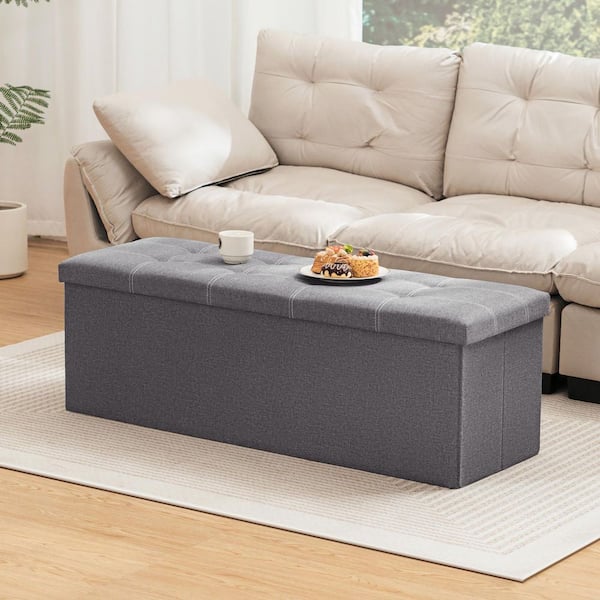 Lusimo 43 in. W Light Gray Linen Bedroom Bench with Storage Space