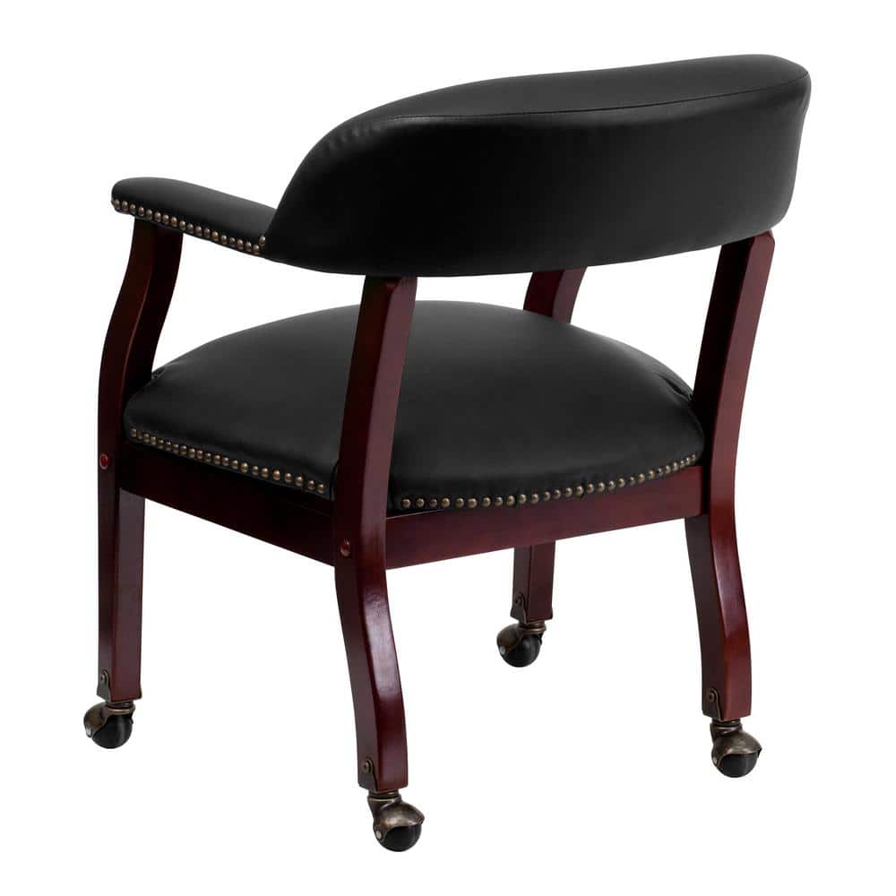 Black Leather Mid-Back Conference Chair with Wood Frame
