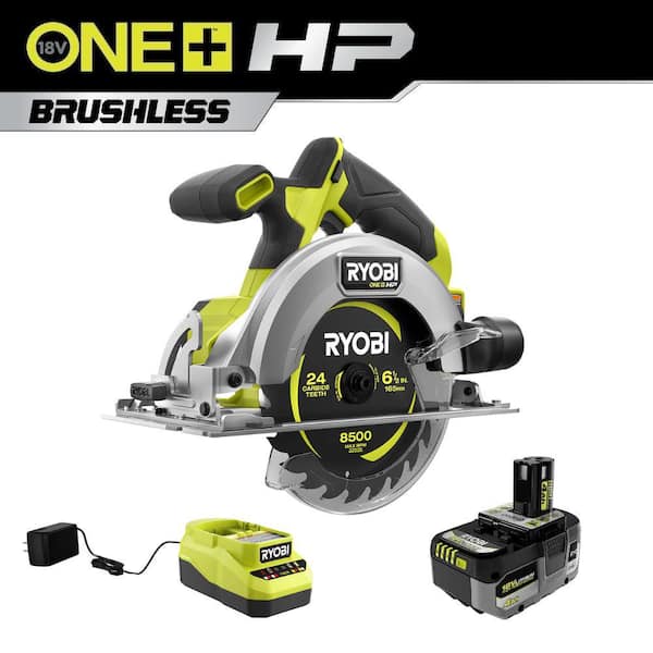 RYOBI ONE+ HP 18V Brushless Cordless Compact 6-1/2 in. Circular Saw Kit with 4.0 Ah HIGH PERFORMANCE Battery and Charger