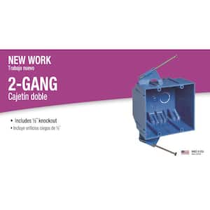 2-Gang 32 cu. in. Blue PVC New Work Electrical Switch and Outlet Box