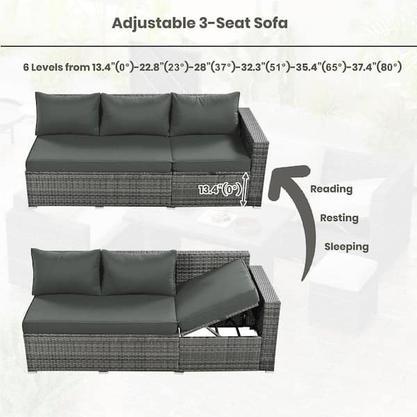 Gray 6-Piece Wicker Outdoor Sectional Set, Patio PE Rattan Sofa