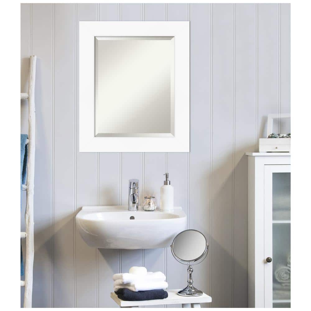 Contemporary Cabinet White Matte Finish Beveled Bathroom Mirror 21x25