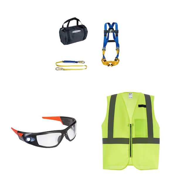 Aerial Kit with BaseWear Std Harness, 6 ft. DeCoil Lanyard, SPG500 LED Safety Glasses, and L/XL Yellow Safety Vest