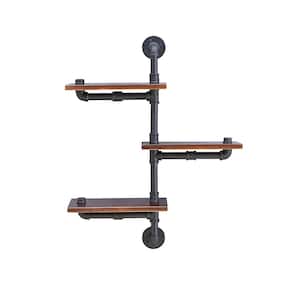 3-Shelf 24 in. x 8 in. Floating Staggered Industrial Rustic Pipe Wall Mount Shelving Unit