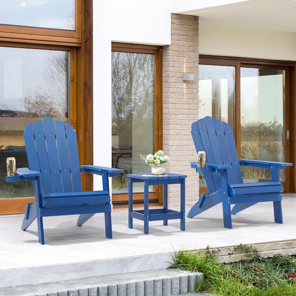 JOYESERY Dark Blue Folding Plastic Patio Outdoors Weather-Resistant Fire Pit Chair Adirondack Chair (2-Pack)