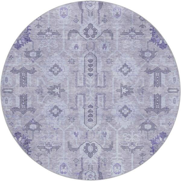 Dream Shag Premium Machine Washable Abstract ADS697 Lavender 8 ft. x 8 ft. Round Rug