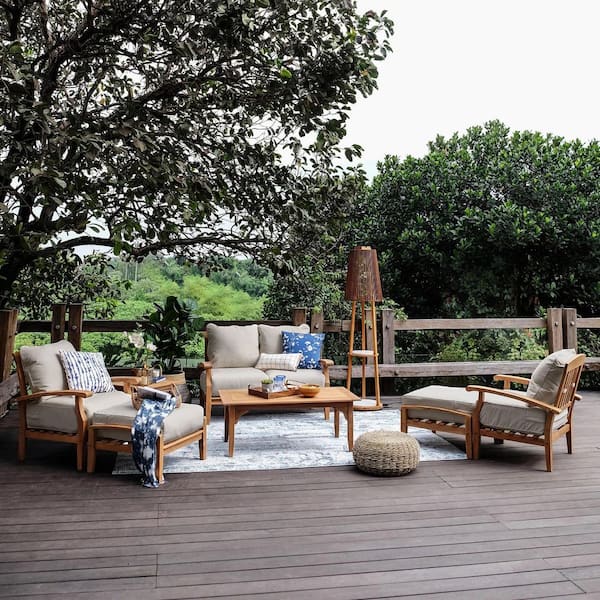 Cambridge Casual Caterina 7-Piece Teak Outdoor Conversation Set with Beige Cushion