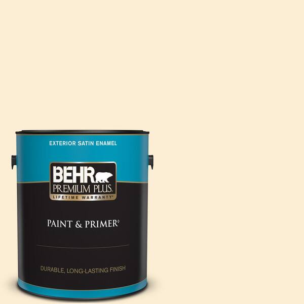 BEHR PREMIUM PLUS 1 gal. #ICC-90 Butter Yellow Satin Enamel Exterior Paint & Primer