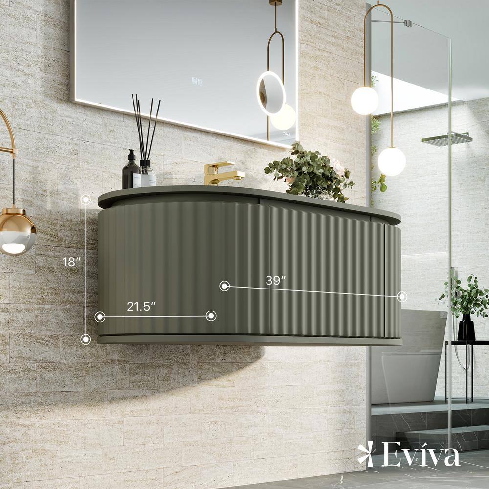 Eviva Haven 39" Green Wall-Mounted Bathroom Vanity with Solid Surface Top