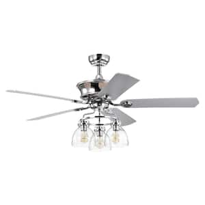 52 in. Indoor Farmhouse Chrome Glass Shade Ceiling Fan with Remote Control and 5-Dual Finish Reversible Blades, No Bulb