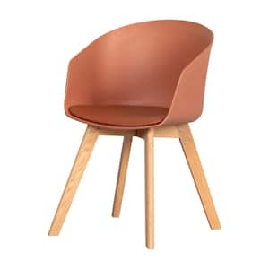 Flam Chair with Wooden Legs, Burnt Orange and Natural