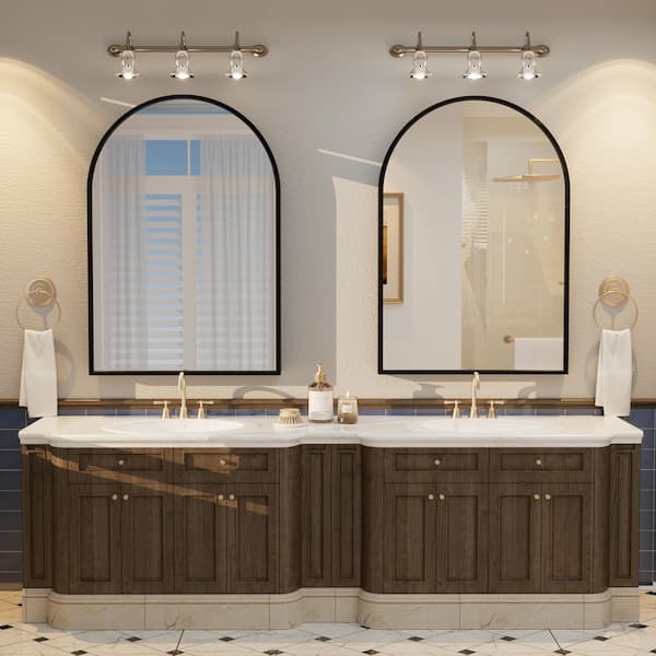 2 Pieces 26 in. W x 38 in. H Arch Aluminum Alloy Framed and Tempered Glass Wall Decor Bathroom Vanity Mirror in Black