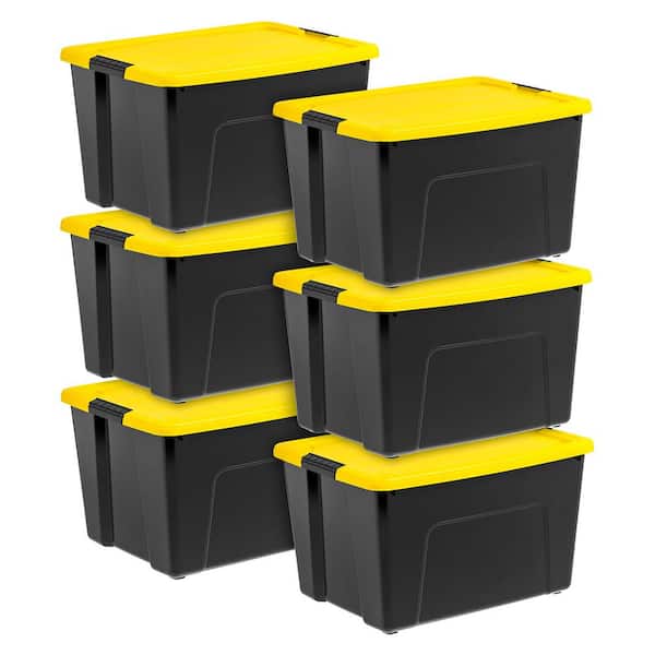 60 Qt./15 Gal. Plastic Storage Boxes with Latching Lids, Black and Yellow (Set of 6)