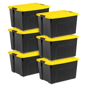 60 QT. Stackable Storage Bins with Latches, Black/Yellow (6-Pack)