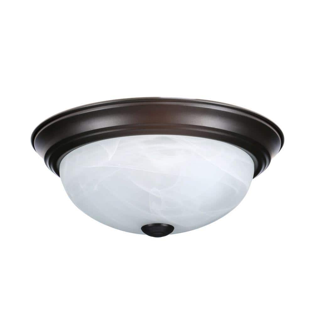 Size 14 in. Medium 2-Light Oil Rubbed Bronze Ceiling Light Flush Mount