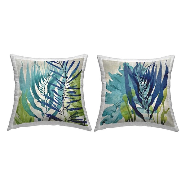 Stupell Industries Nautical Seaweed Grass Layered Blue Square Outdoor Throw Pillow 2-Pack