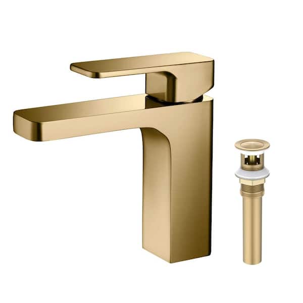 1- Handle 6.25 in. H Single Hole Bathroom Sink Faucet with Supply Lines and Pop-Up Drain in Brushed Brass