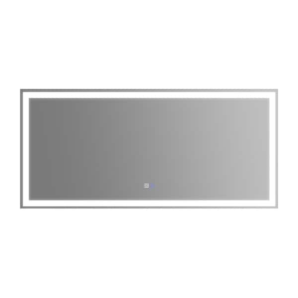 Lonni 60 in. W x 28 in. H Rectangular Frameless LED Light and Anti-Fog Wall Bathroom Vanity Mirror in Matte White