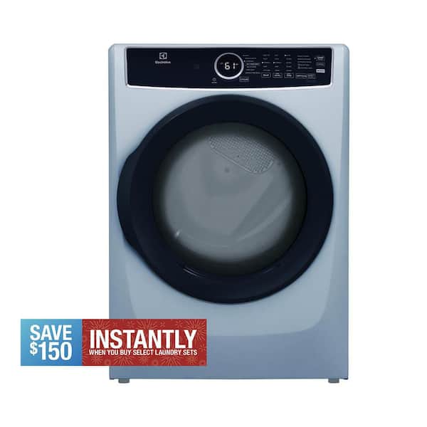 8 cu.ft. Electric Dryer vented Front Load Perfect Steam Dryer with Instant Refresh in Glacier Blue