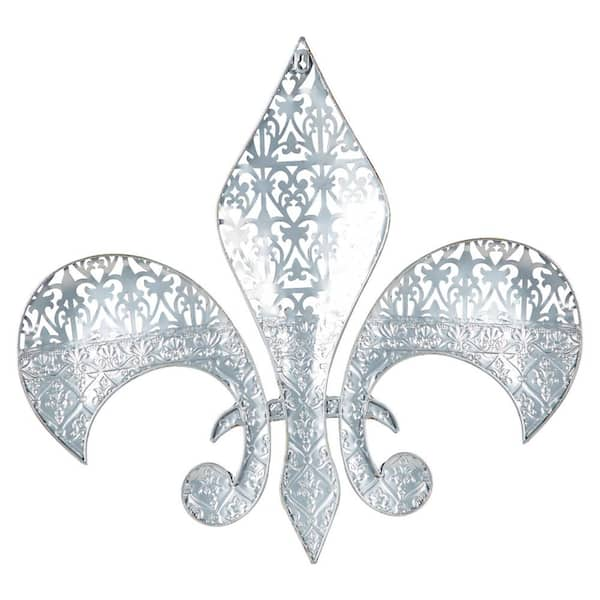 Decorative Fleur de Lis Silver Metal Button - 44L/28mm - Silver