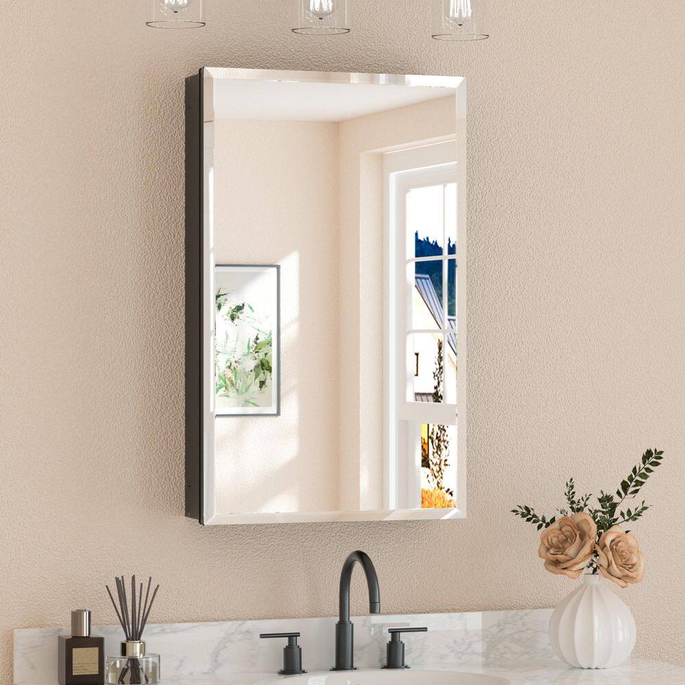 20 in. W x 32 in. H Rectangular Beveled Frameless Metal Black Surface Mount/Recessed Medicine Cabinet with Mirror price history on PriceWatchPro
