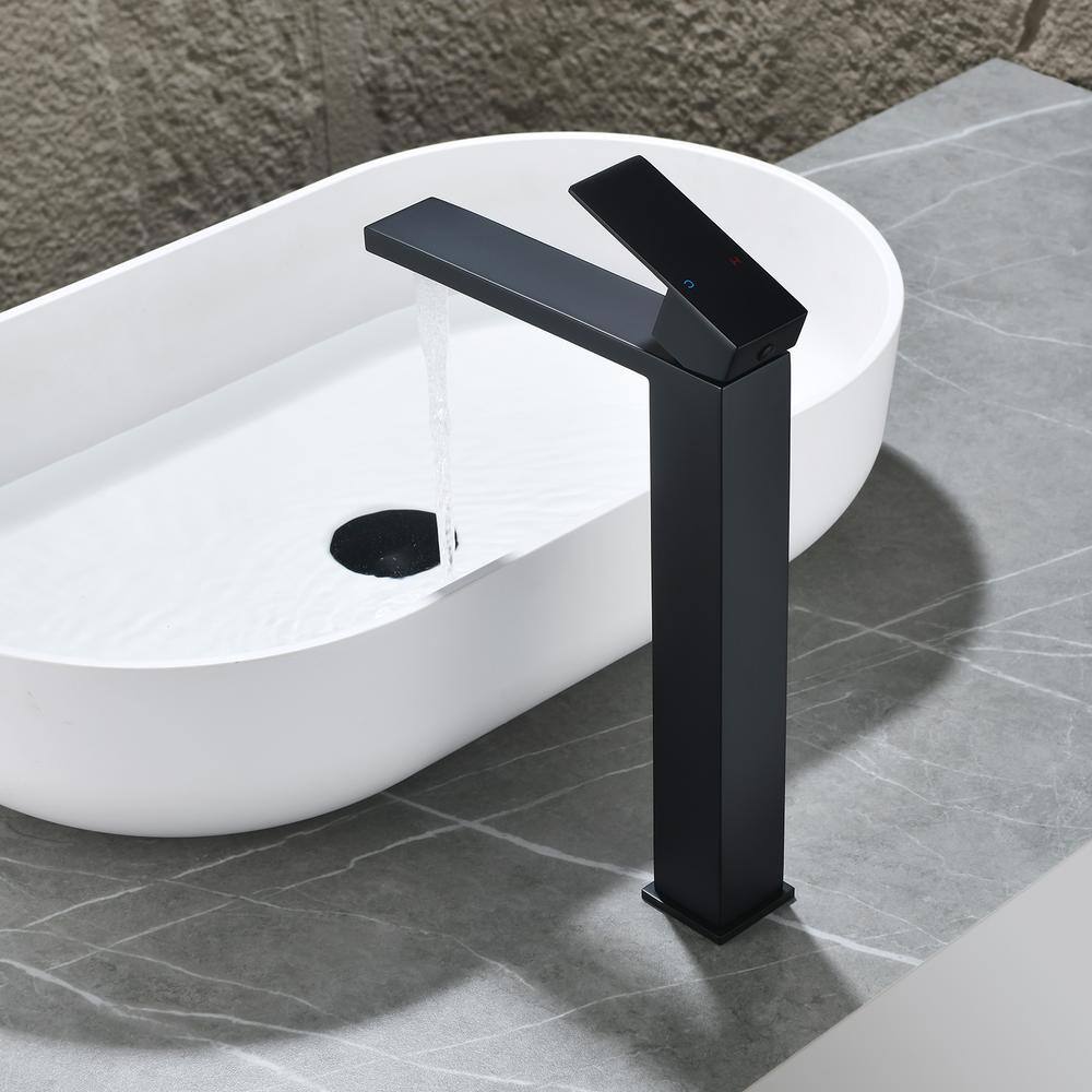 Matte Black Tall Single Handle Vessel Sink Faucet with Pop-Up Drain