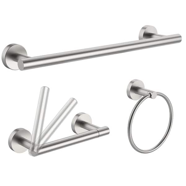 Wall Mounted 3-Piece SUS304 Stainless Steel Bathroom Hardware Set with Towel Bar, Ring and Toilet Paper Holder