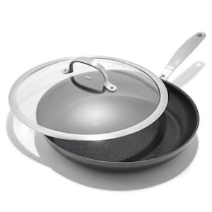 12 in. Hard-Anodized Aluminum 3-Layer German Engineered Nonstick Frying Pan with Glass Lid Stainless Steel Handle