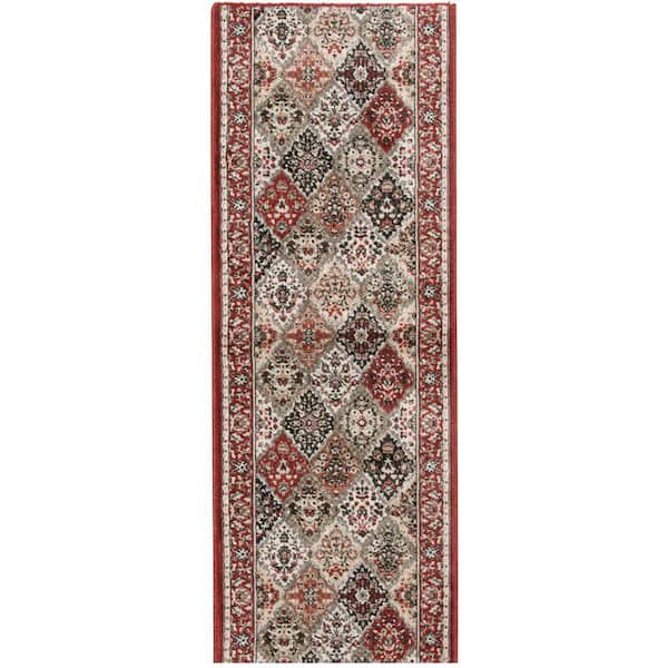 Kurdamir Lochlan Cinnabar/Multi 26 in. W x 12 in. L Your Choice Length Stair Runner Coverage Area 2.17 sq. ft.
