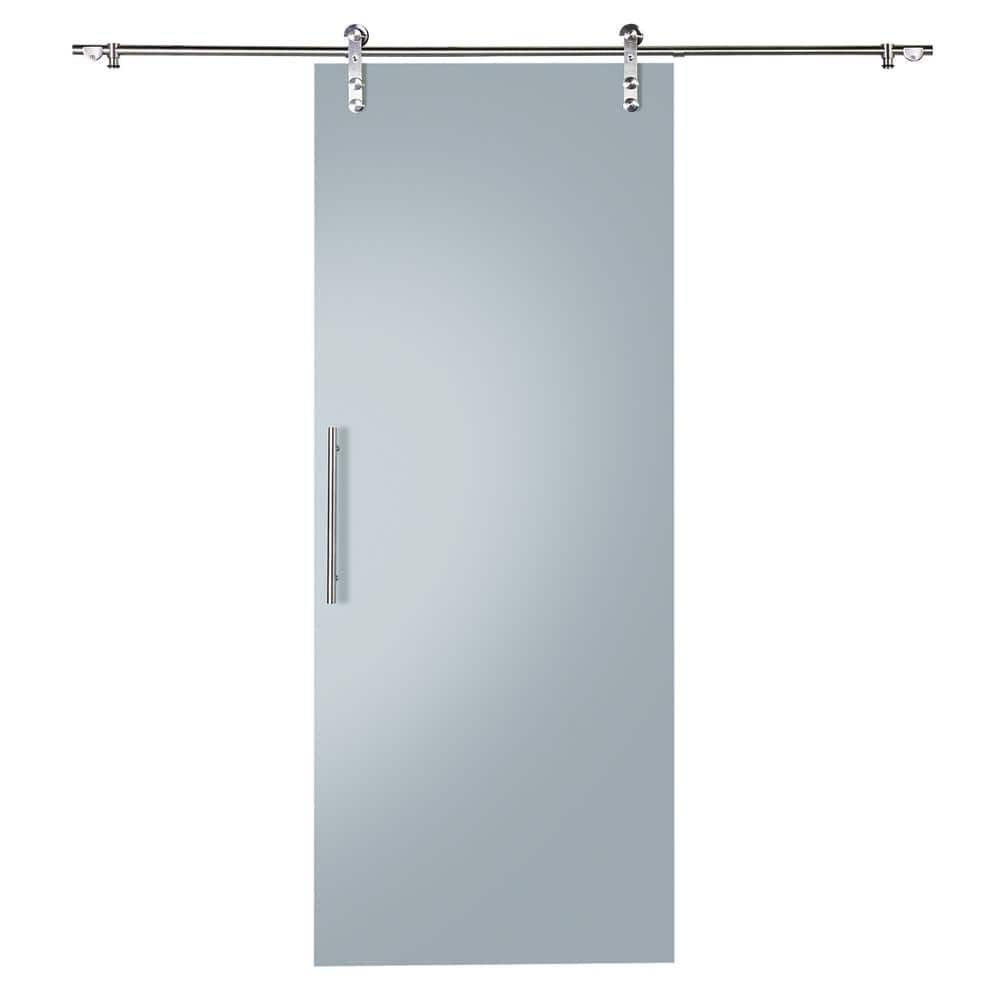 37 in. x 84 in. Glacier Full Frosted Glass Sliding Barn Door with Hardware 
