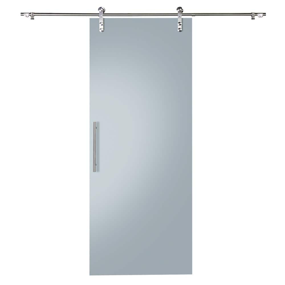 Colonial Elegance 33 in. x 84 in. Glass Glacier Frosted Barn Door Slab and Hardware Kit, none