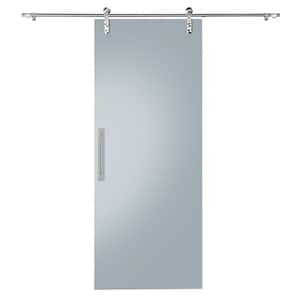 33 in. x 84 in. Glass Glacier Frosted Barn Door Slab and Hardware Kit
