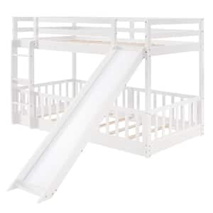 White Twin Bunk Bed with Slide and Ladder