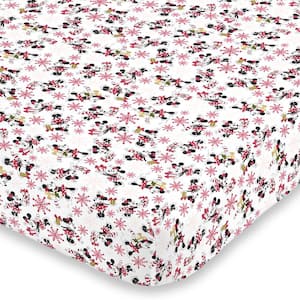 Minnie Mouse Raspberry Red, Black, Pink and White Snowflakes Super Soft Holiday Fitted Polyester Crib Sheet
