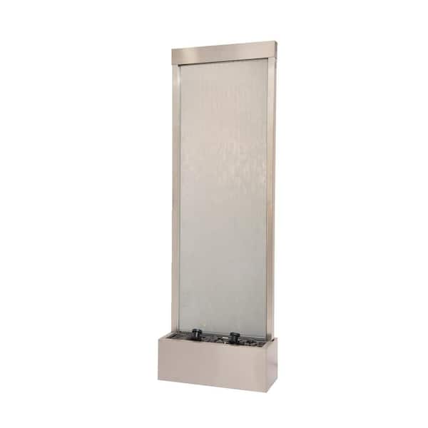 72 in. H Steel/Glass Free-Standing Mirror Waterfall Fountain w/ Pump, LED Lights and Rocks, Modern Mirror Fountain